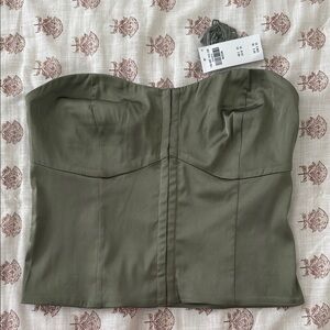 NWT Abercrombie Olive Green Strapless Satin Top